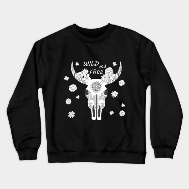 wild and free with cow skull Crewneck Sweatshirt by Alina